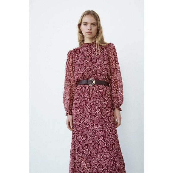 ZARA BELTED PRINTED DRESS NEW - Picture 1 of 7